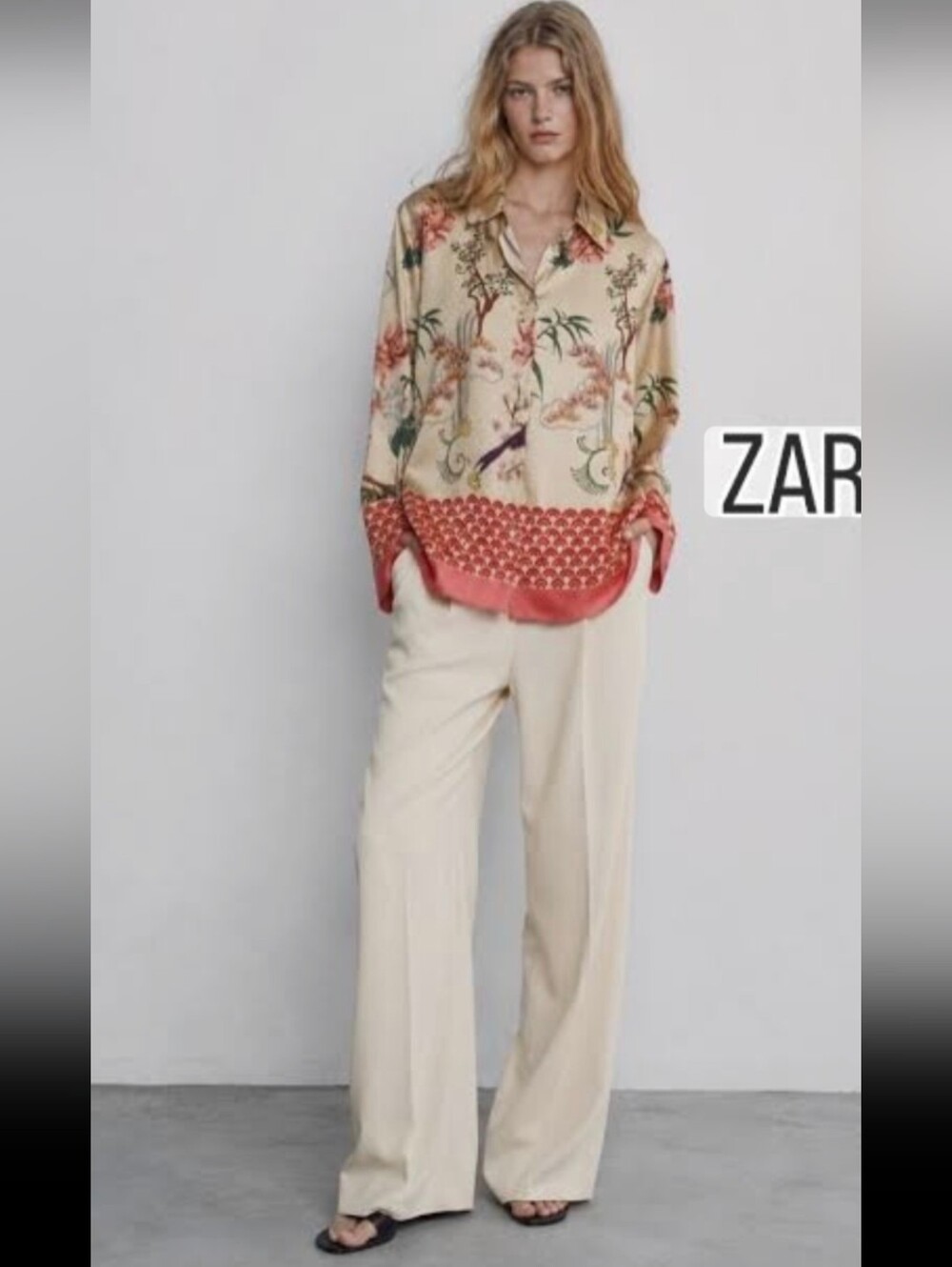 Zara Floral Bird Print Button Down Blouse Top Suze XL